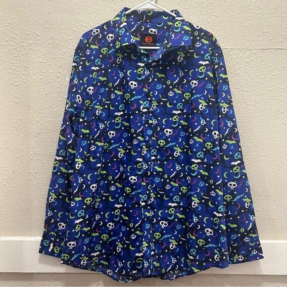 Simon Banks Halloween Print Blue Men's Button Down XL - Picture 1 of 6